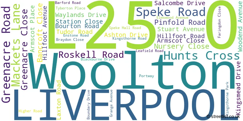 A word cloud for the L25 0 postcode